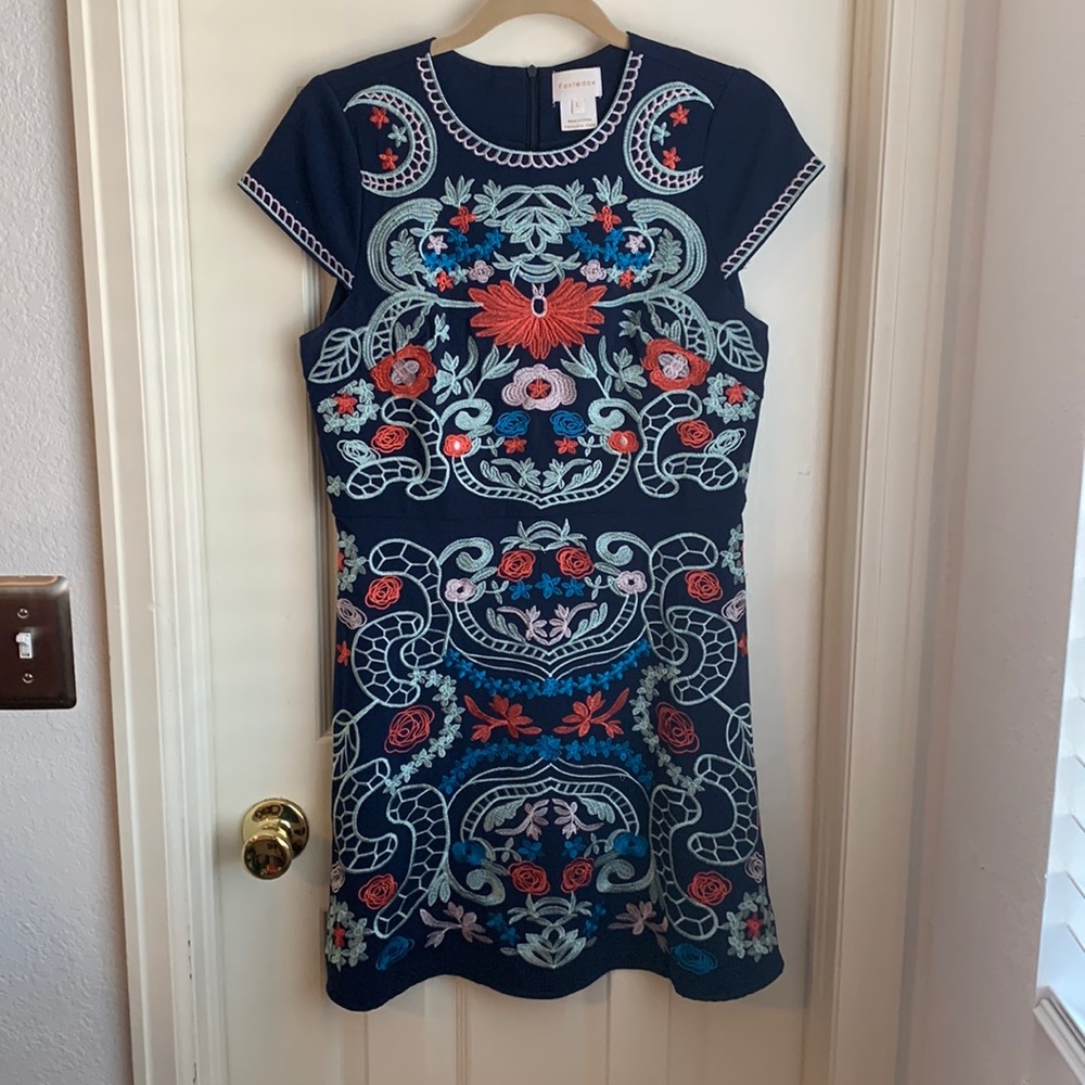 Embroidered Navy Dress